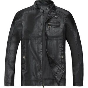 🆕Men's Black1304 Collar Leather Motorcycle Lightweight Faux Leather Jacket